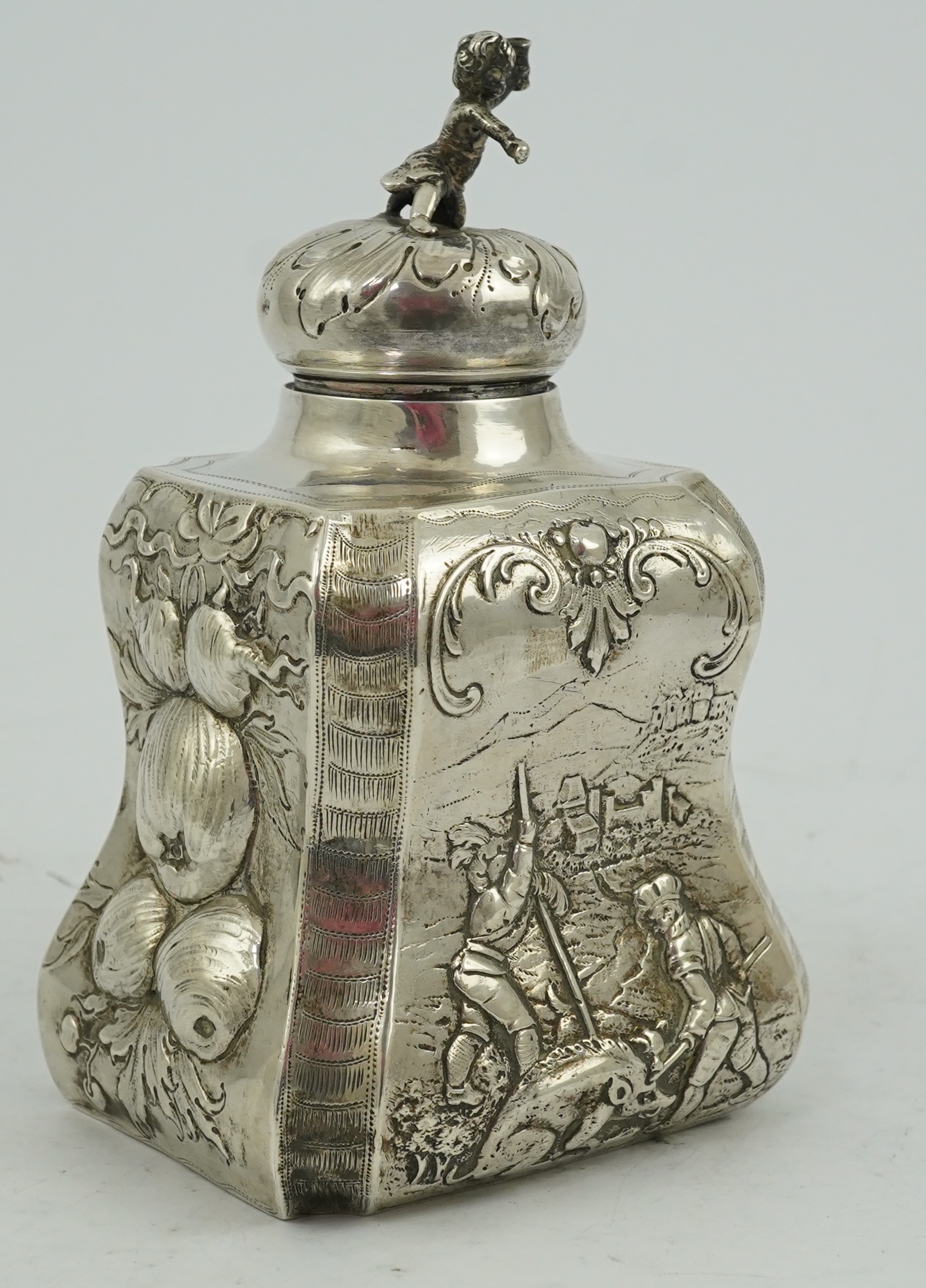 A late Victorian Hanau silver tea caddy and cover by Berthold Muller, with import marks for Chester, 1899